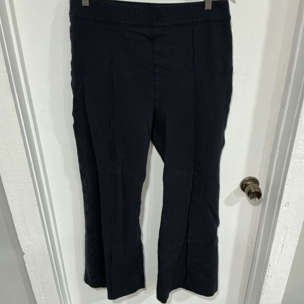 Spanx The Perfect Pant Hi-Rise Flare Navy Blue Pintuck Seam Trousers Size XL
